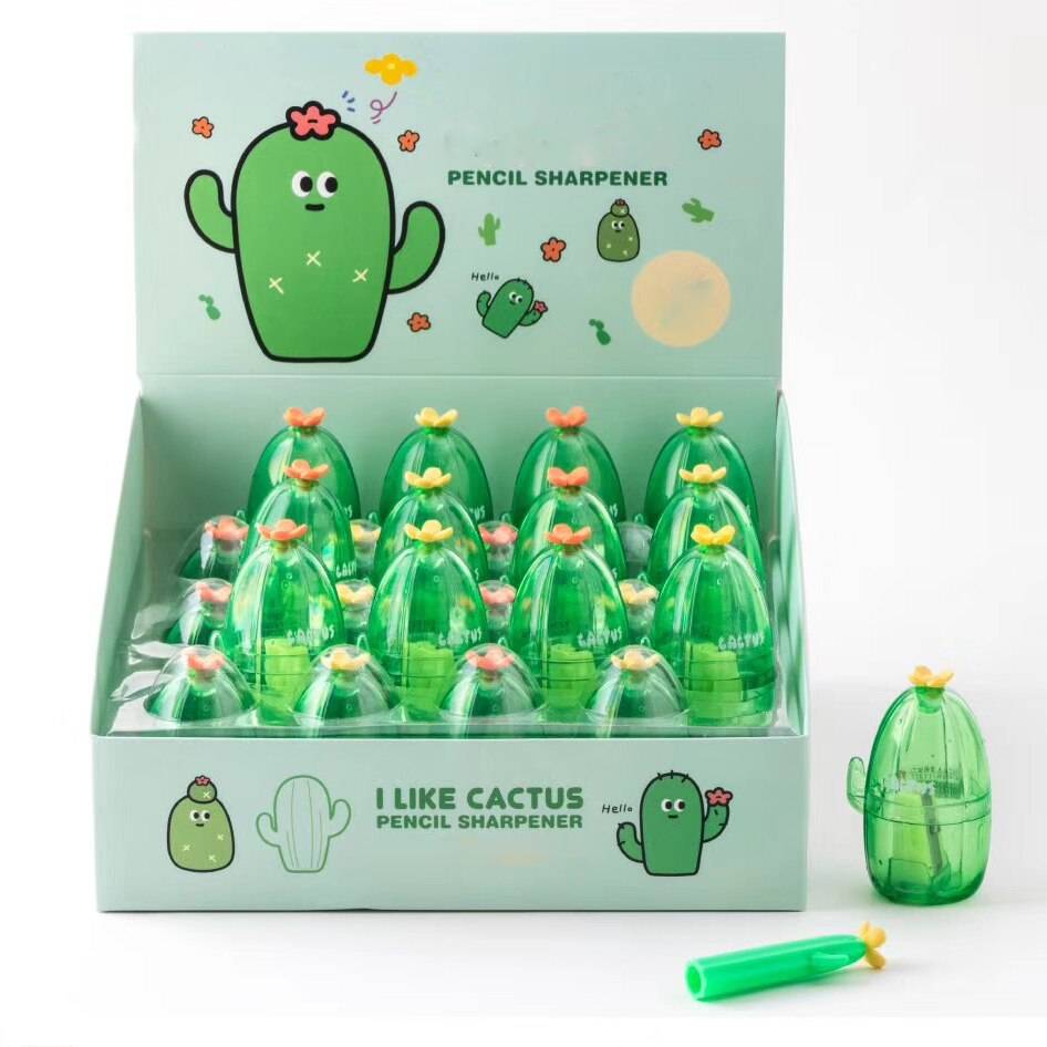 Green Plant Cactus Plastic Single Hole Pencil Sharpeners