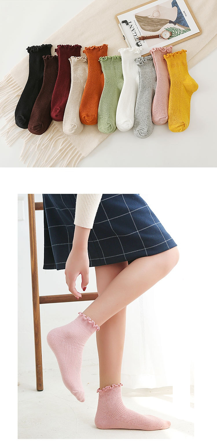 Lace Ruffles Soft Solid Color Sock
