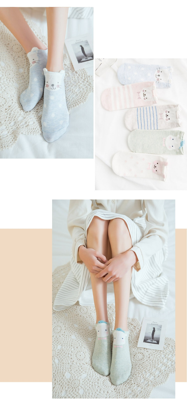 Cute Cat Animal With Red Heart Ankle Socks For Women