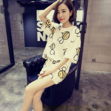 Bee Print Cute Ladies Summer Short Sleeve Pajamas Set with Shorts for Women Female Sleepwear Set Home Clothing Plus Size #45 Bee Print Cute Ladies Summer Short Sleeve Pajamas Set with Shorts for Women Female Sleepwear Set Home Clothing Plus Size #45