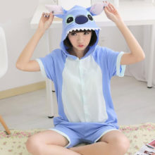 Summer Short Sleeve Kigurumis Anime Blue Stitch Onesie Cute Funny Suit Adult Women Girl Couple Pajama Cotton Hooded Jumpsuit Summer Short Sleeve Kigurumis Anime Blue Stitch Onesie Cute Funny Suit Adult Women Girl Couple Pajama Cotton Hooded Jumpsuit