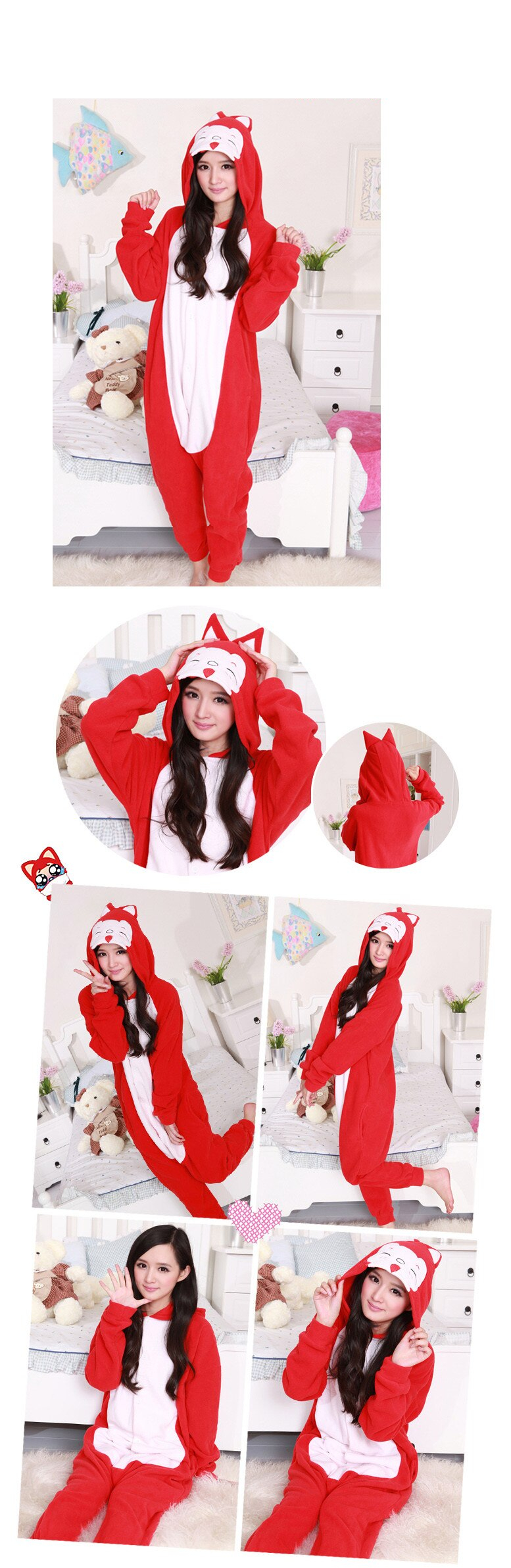 Red Fox Kigurumi Onesie Pajama Costume For Adults