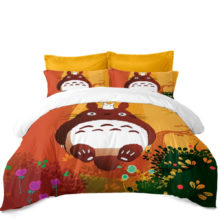 Bedding Set Duvet Cover Cartoon Totoro Bed Linens Flower Flat Sheet with Two Pillowcases Twin Bedding Set Duvet Cover Cartoon Totoro Bed Linens Flower Flat Sheet with Two Pillowcases Twin