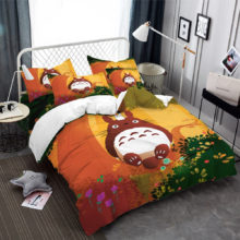Bedding Set Duvet Cover Cartoon Totoro Bed Linens Flower Flat Sheet with Two Pillowcases Twin Bedding Set Duvet Cover Cartoon Totoro Bed Linens Flower Flat Sheet with Two Pillowcases Twin
