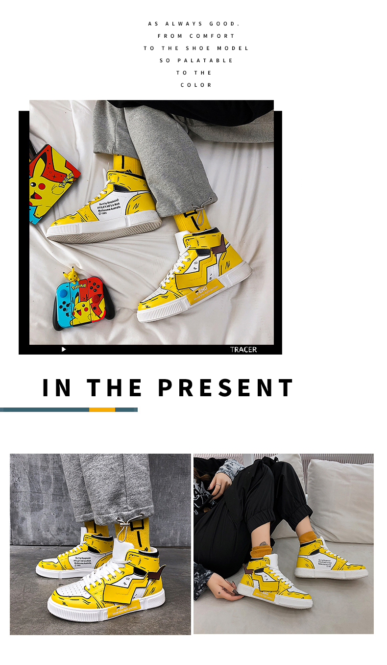 Pikachu Sneakers Graffiti PU Leather Classic High Top Casual Shoes