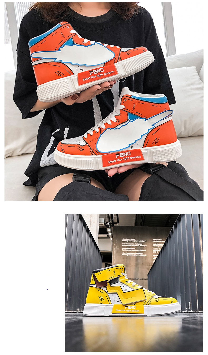 Pikachu Sneakers Graffiti PU Leather Classic High Top Casual Shoes