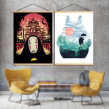 Canvas Home Decoration Print Poster Spirited Away Totoro Pictures Wall Art Wooden Scroll Hanging Painting For Bedside Background Canvas Home Decoration Print Poster Spirited Away Totoro Pictures Wall Art Wooden Scroll Hanging Painting For Bedside Background