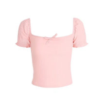 Summer kawaii Puff Sleeve black white t shirt 2019 bow ruffless tee shirt Sexy backless Square Collar t shirt women crop tops Summer kawaii Puff Sleeve black white t shirt 2019 bow ruffless tee shirt Sexy backless Square Collar t shirt women crop tops