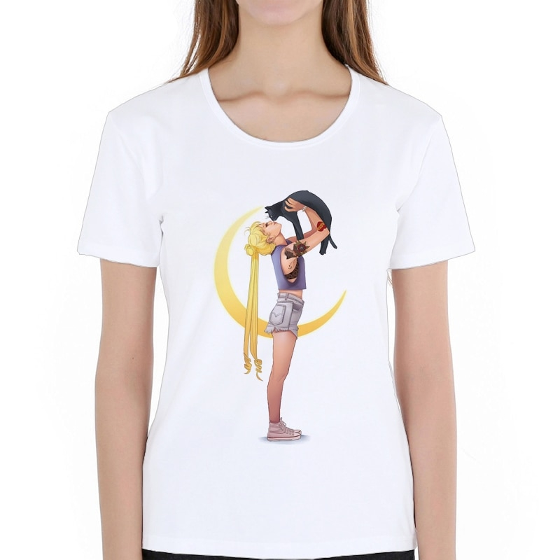 Sailor Meow Moon Cat Design White T-Shirt