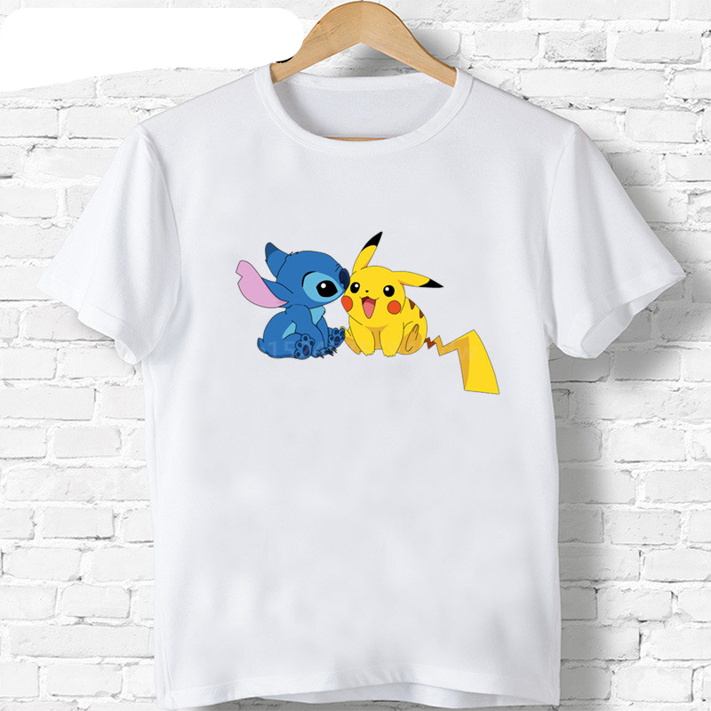 Lilo Stitch And Pikachu Cartoon Print Casual T-Shirts