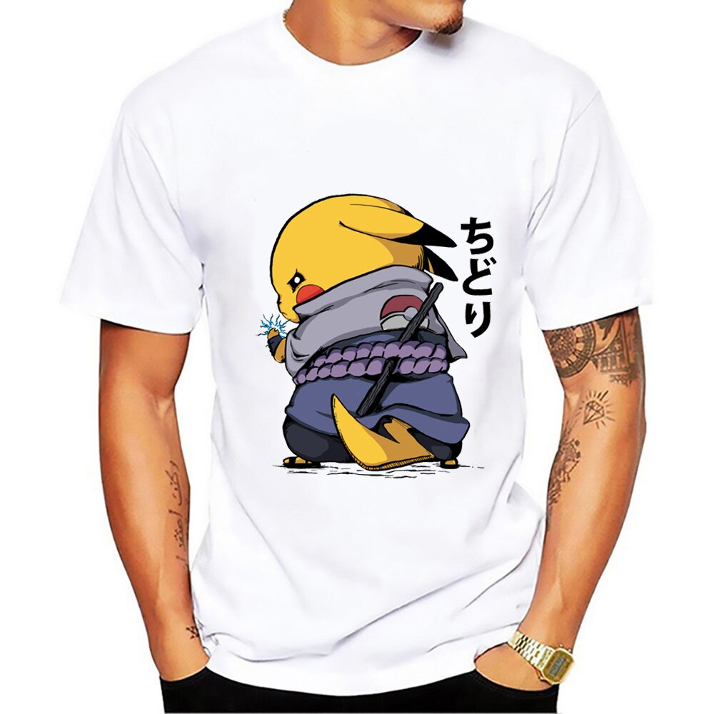 Cartoon Pokemon Pikachu Samurai Print Casual T-Shirt