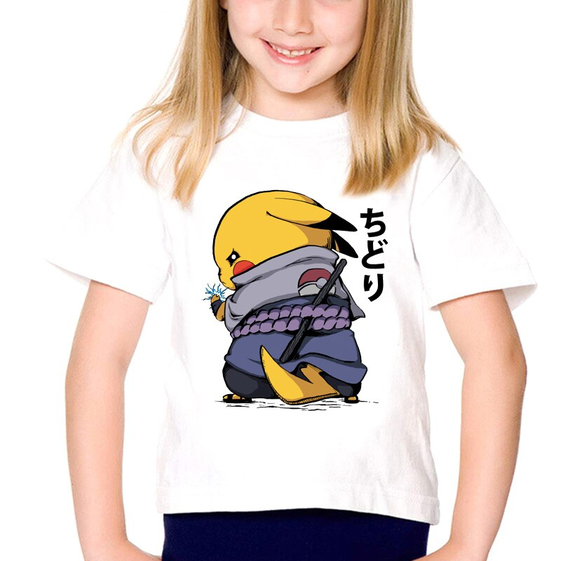 Cartoon Pokemon Pikachu Samurai Print Casual T-Shirt