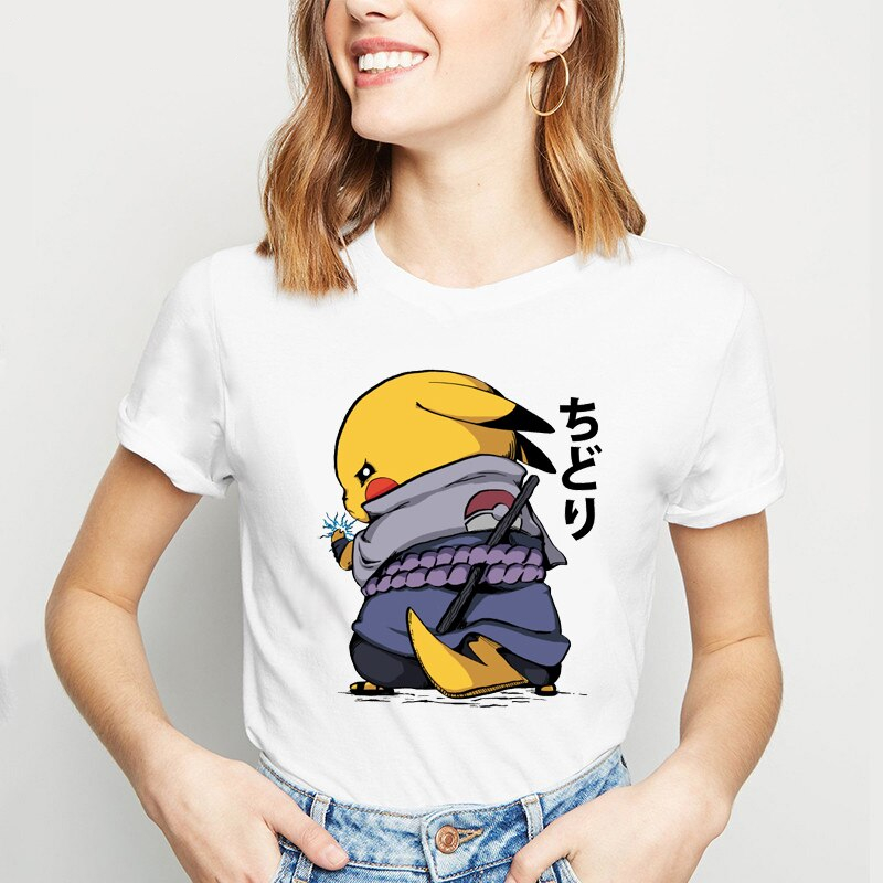 Cartoon Pokemon Pikachu Samurai Print Casual T-Shirt