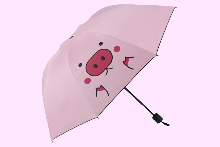 Cartoon Pig Pattern Folding Pink Kawaii Umbrella