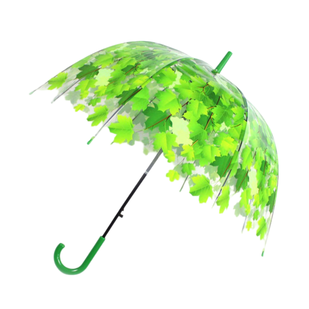 Kawaii Maple Leaves,Bird And Cat Transparent Umbrella