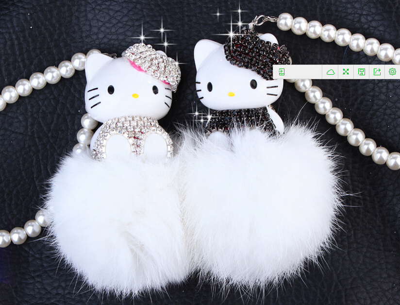 Hello Kitty Colorful Bells Crystal Pompom Leather Metal Pendant