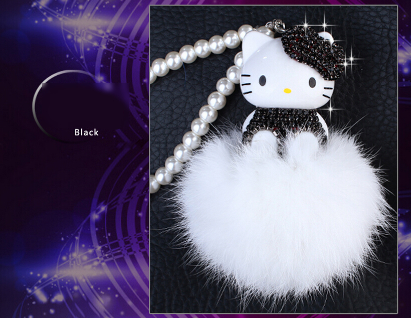 Hello Kitty Colorful Bells Crystal Pompom Leather Metal Pendant