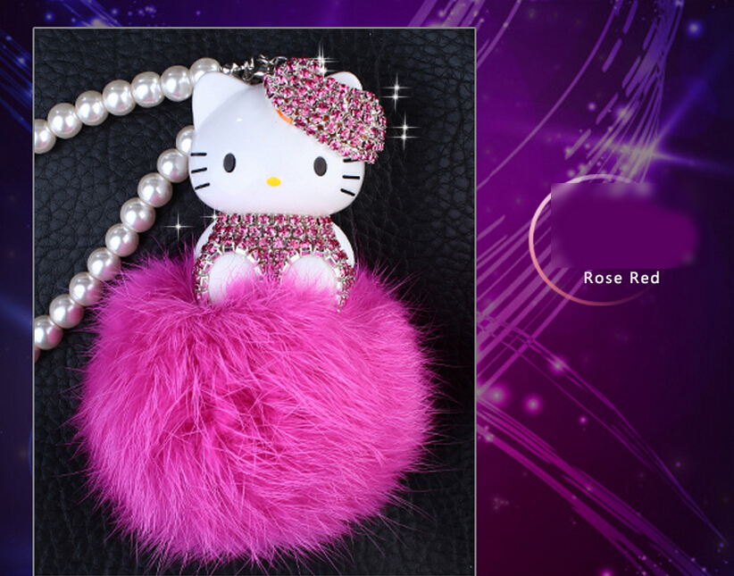 Hello Kitty Colorful Bells Crystal Pompom Leather Metal Pendant
