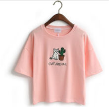 Cat Cartoon Embroidery Design Cotton T-Shirt Cat Cartoon Embroidery Design Cotton T-Shirt