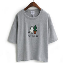 Cat Cartoon Embroidery Design Cotton T-Shirt Cat Cartoon Embroidery Design Cotton T-Shirt