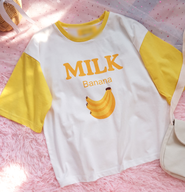  Kawaii Fruits Strawberry/Banana/Milk Printed T-Shirt