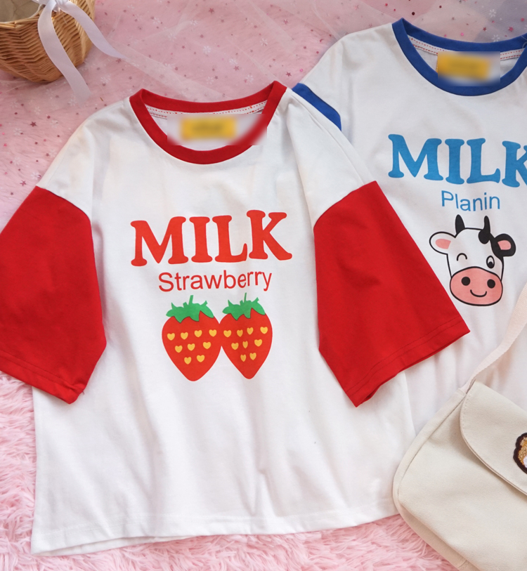 Kawaii Fruits Strawberry/Banana/Milk Printed T-Shirt
