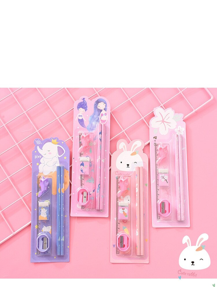 6Pcs/Set Kawaii Stationery Set Pencils With Eraser Ruler Sharpener 6Pcs/Set Kawaii Stationery Set Pencils With Eraser Ruler Sharpener