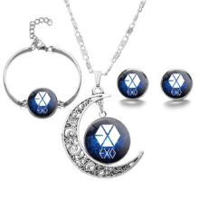 KPOP EXO Logo Moon Necklace Set Harajuku Starry Sky EXO Icon Glass Cabochon Jewelry Sets Trendy Fans Souvenirs Gift 2019 KPOP EXO Logo Moon Necklace Set Harajuku Starry Sky EXO Icon Glass Cabochon Jewelry Sets Trendy Fans Souvenirs Gift 2019
