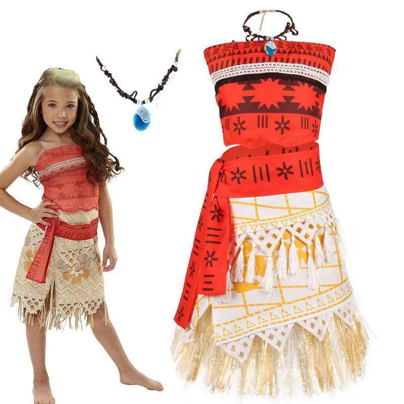 Vaiana Moana Princess Dress, Necklace, Wig Costume For Girls ...