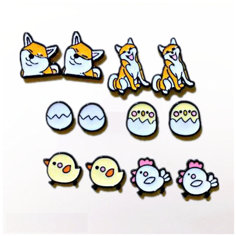 Husky Shiba Dog Cartoon Stud Earrings For Women