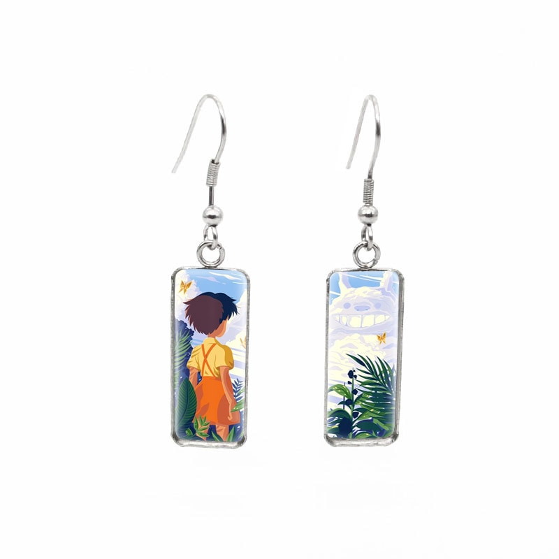 My Neighbor Totoro Fish Hook Satsuki Rectangular Glass Cabochon Earrings