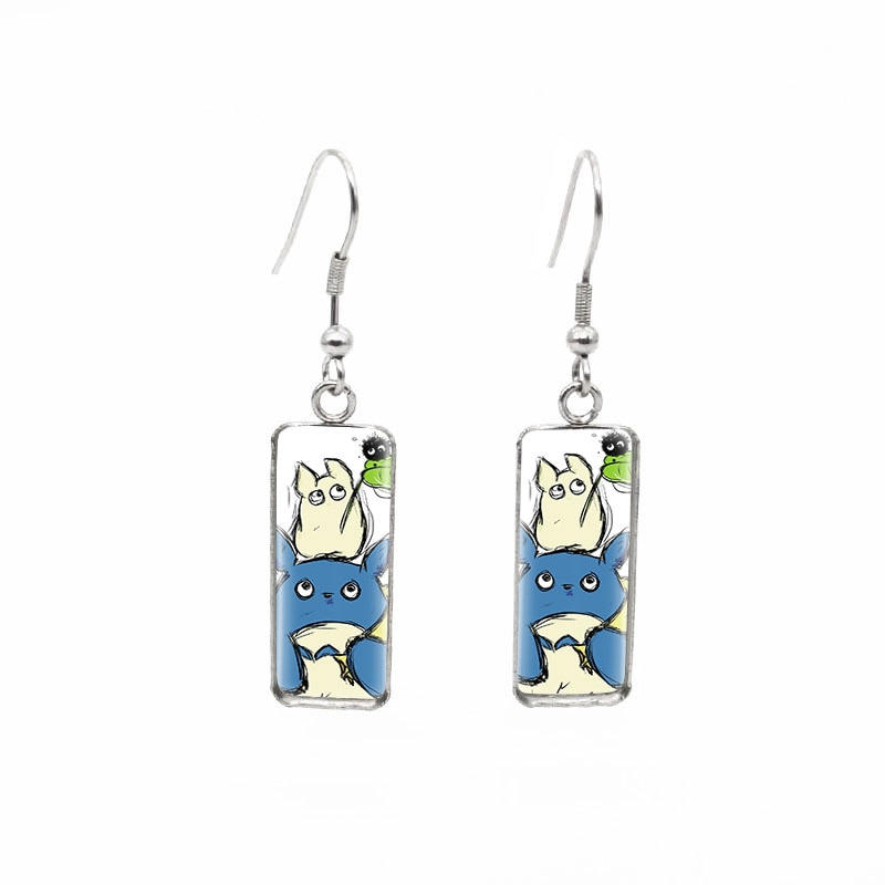 My Neighbor Totoro Fish Hook Satsuki Rectangular Glass Cabochon Earrings