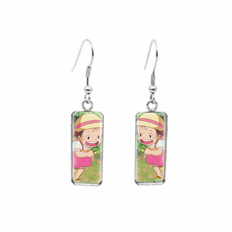 My Neighbor Totoro Fish Hook Satsuki Rectangular Glass Cabochon Earrings