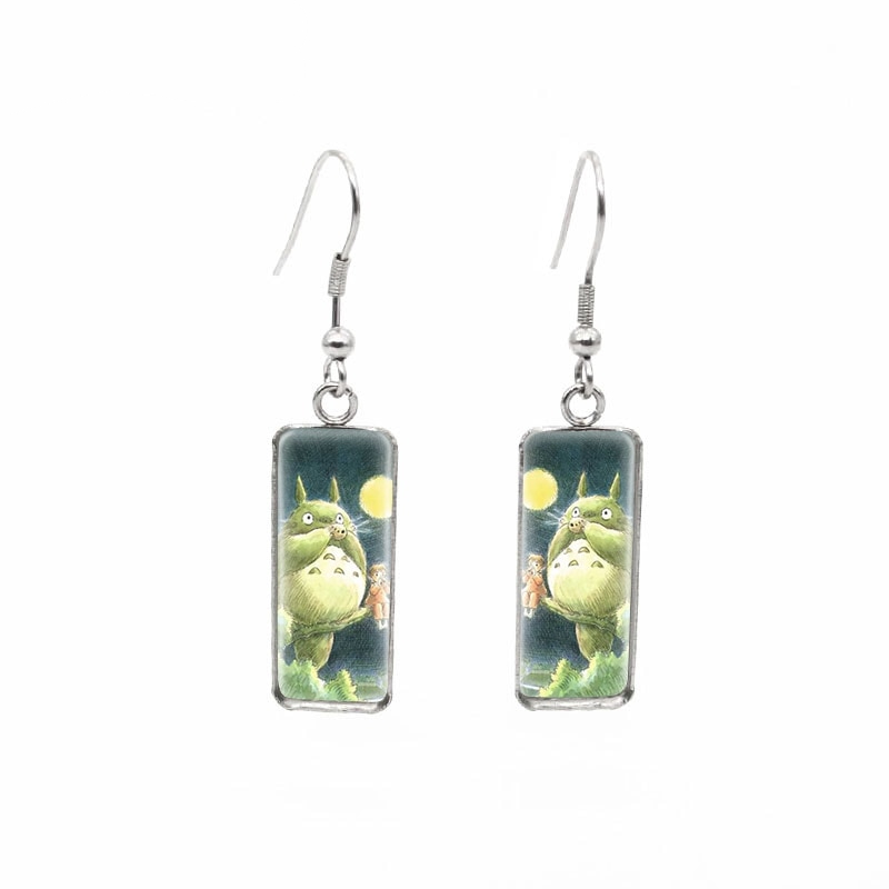 My Neighbor Totoro Fish Hook Satsuki Rectangular Glass Cabochon Earrings