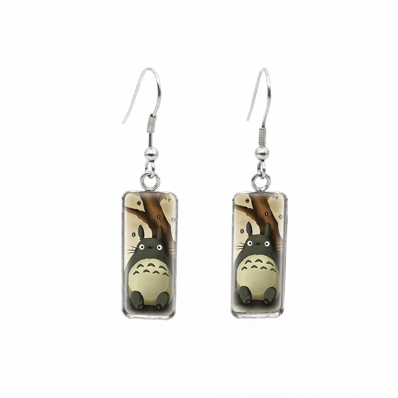 My Neighbor Totoro Fish Hook Satsuki Rectangular Glass Cabochon Earrings