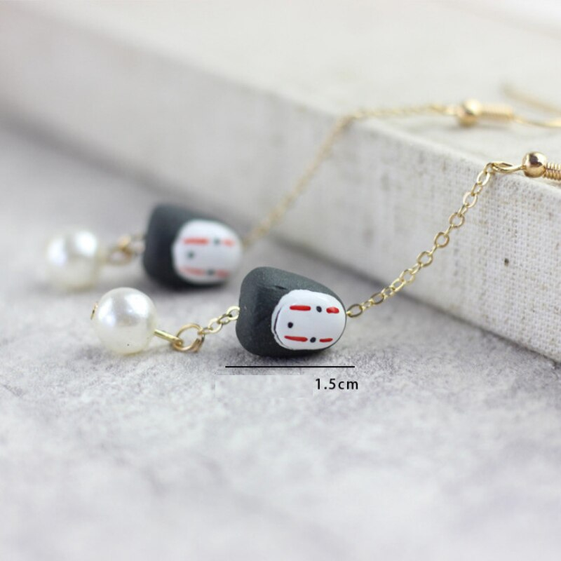 Ceramic Totoro Anime Style Long Chain Earrings With Pearl Simple Tassels
