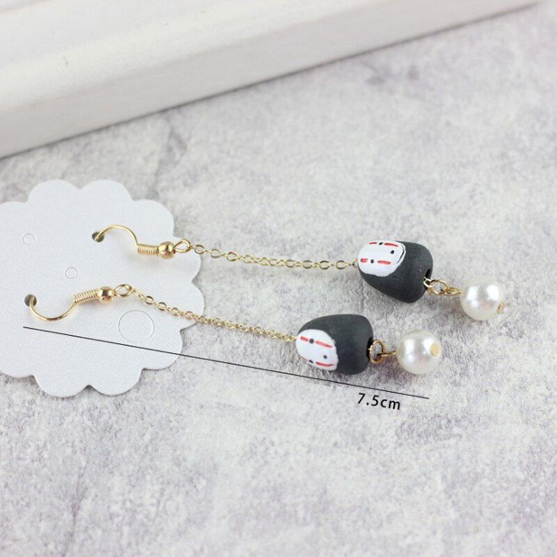 Ceramic Totoro Anime Style Long Chain Earrings With Pearl Simple Tassels