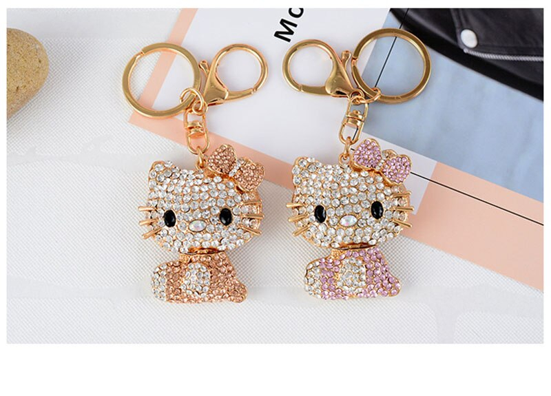 Rhinestone Hello Kitty Cat Cartoon Style Keyring Rhinestone Hello Kitty Cat Cartoon Style Keyring
