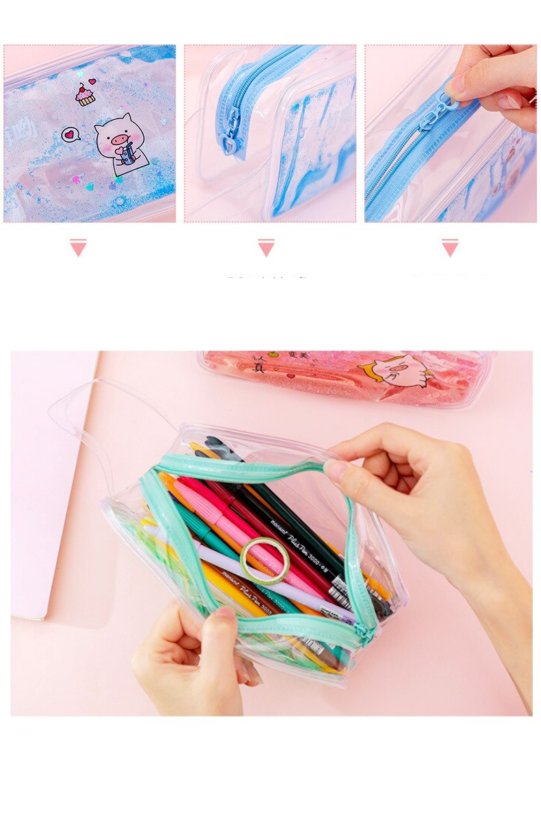 Kawaii Pig Oil Transparent High Capacity Pencil Case Kawaii Pig Oil Transparent High Capacity Pencil Case