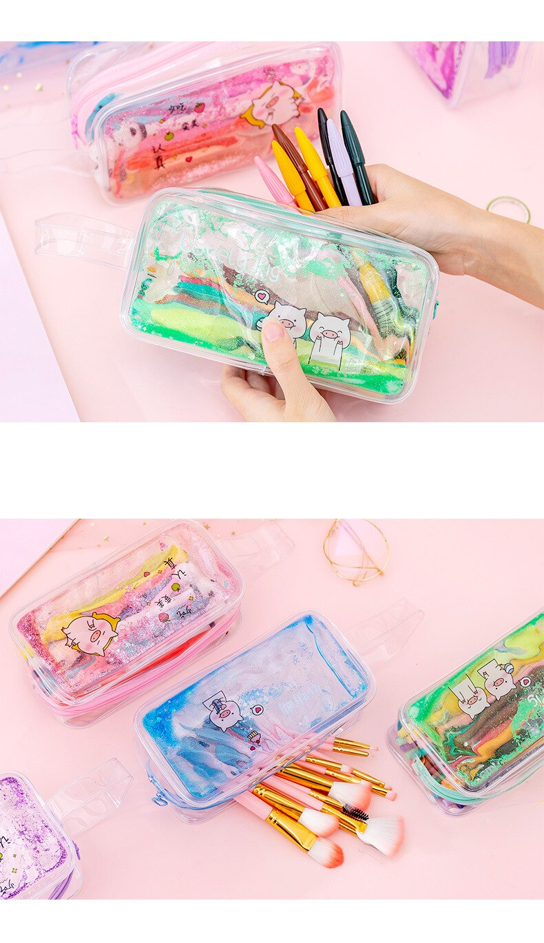 Kawaii Pig Oil Transparent High Capacity Pencil Case Kawaii Pig Oil Transparent High Capacity Pencil Case