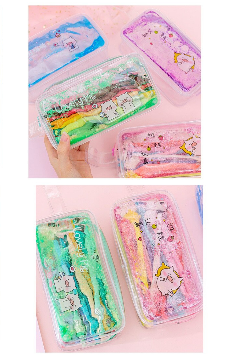 Kawaii Pig Oil Transparent High Capacity Pencil Case Kawaii Pig Oil Transparent High Capacity Pencil Case
