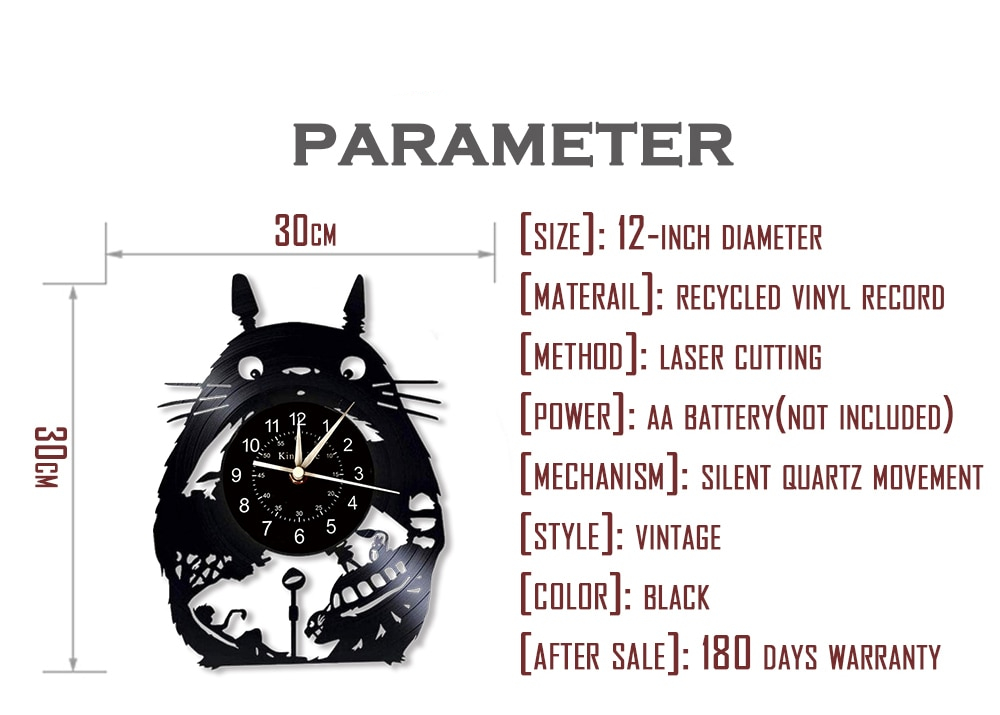 My Neighbor Totoro Cartoon Black Wall Clock