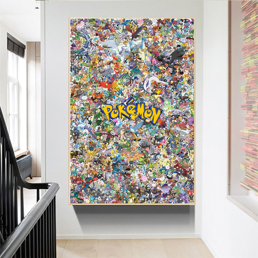 Pikachu Pokemon Todos Os Monstros Anime Prints Canvas Wall Poster