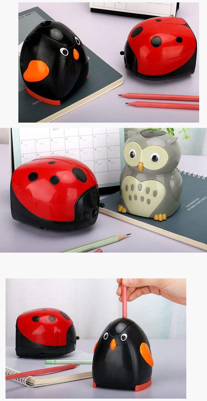 Kawaii Owl Penguin Ladybug Shape Automatic Electric Stationery Pencil Sharpener