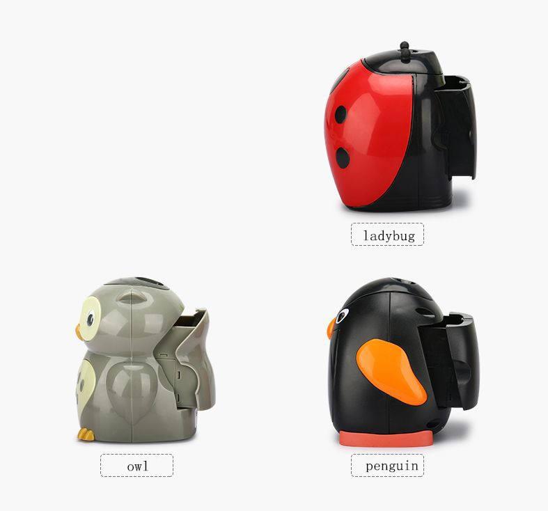 Kawaii Owl Penguin Ladybug Shape Automatic Electric Stationery Pencil Sharpener