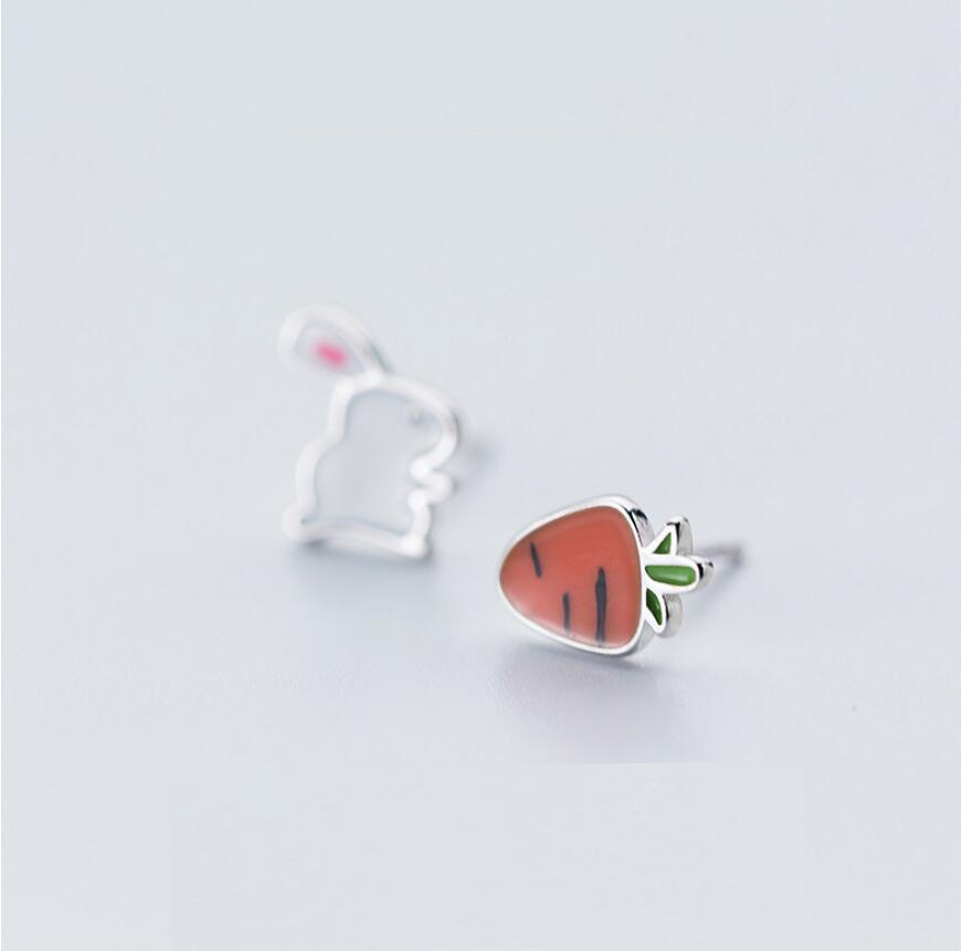 Sterling Silver Tiny Rabbit Radish Earrings For Women