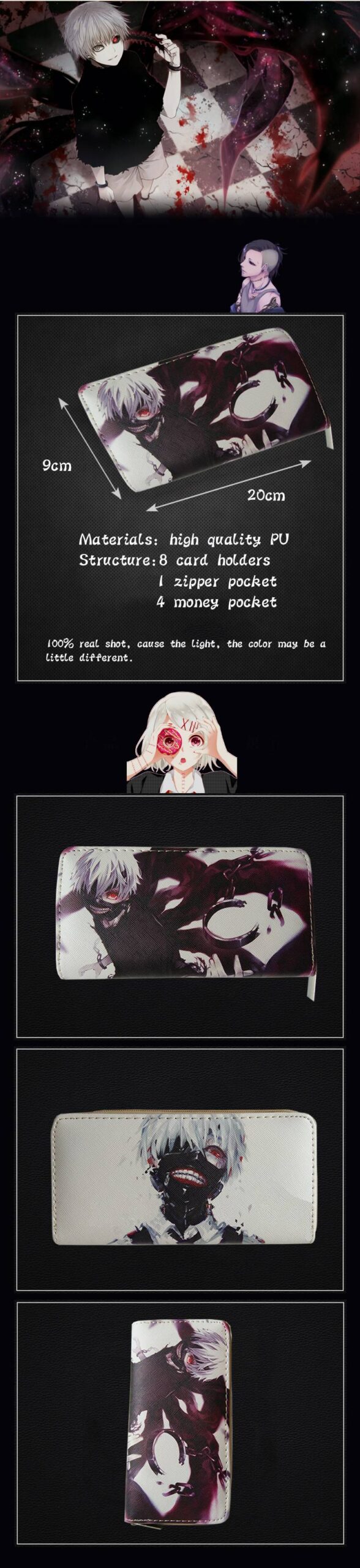 Cartoon Tokyo Ghoul Ken Kaneki Printing Zipper Wallet