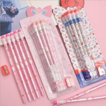 Anime Hello Kitty Stationery Wooden Rubber Pencil Sharpener Set Anime Hello Kitty Stationery Wooden Rubber Pencil Sharpener Set