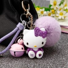 Cartoon Anime Hello Kitty Pink Cat colorful Bells Bunny Fur pom pom Pompoms Key chain Keychain Women bag pendant Accessories Cartoon Anime Hello Kitty Pink Cat colorful Bells Bunny Fur pom pom Pompoms Key chain Keychain Women bag pendant Accessories