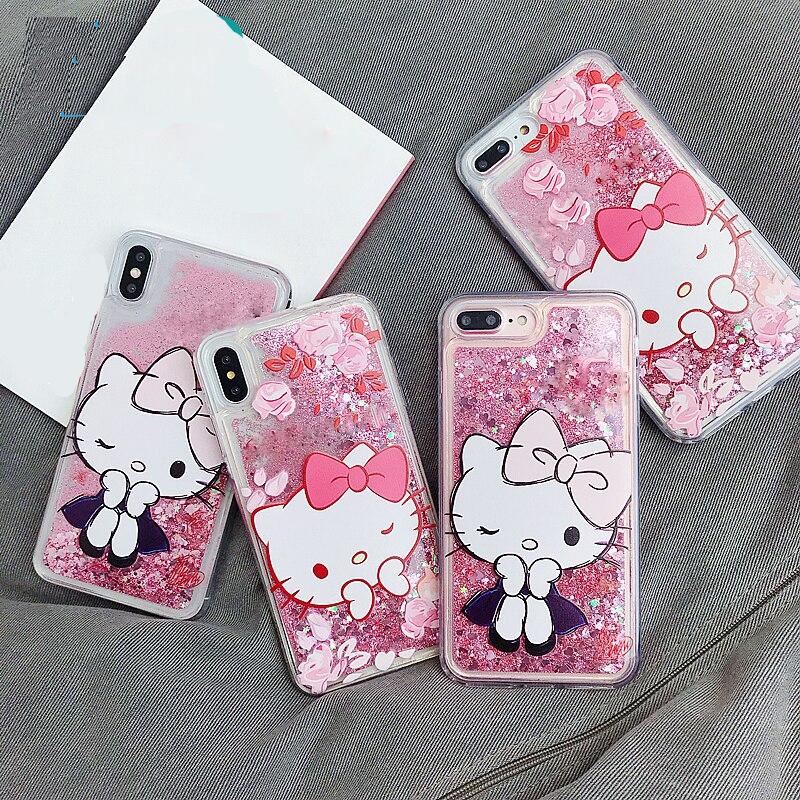 Cartoon Hello Kitty Liquid Glitter Phone Case For iPhone